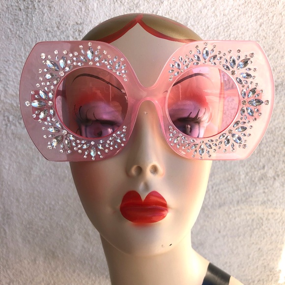 House Of Adornments Accessories - Giant Glam Girl baby pink Rhinestone Sunglasses